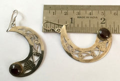 Crescent Moon Amethyst Sterling Silver Earrings, Vintage Jewellery