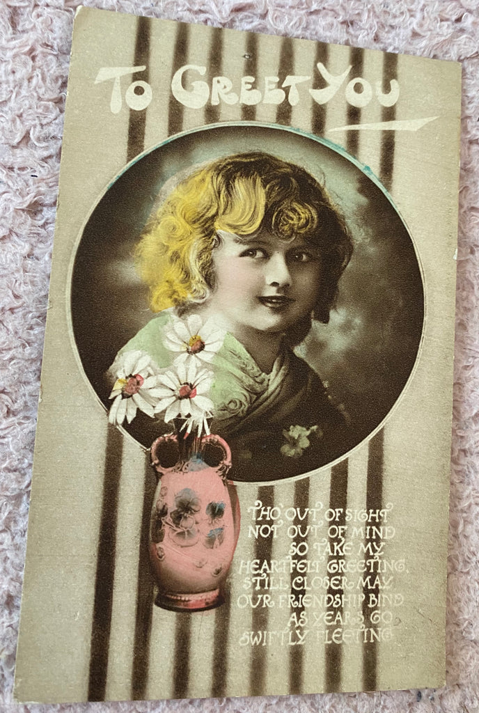 Edwardian Birthday Postcard, Pretty Girl, Art Deco Graphics Franked 1919