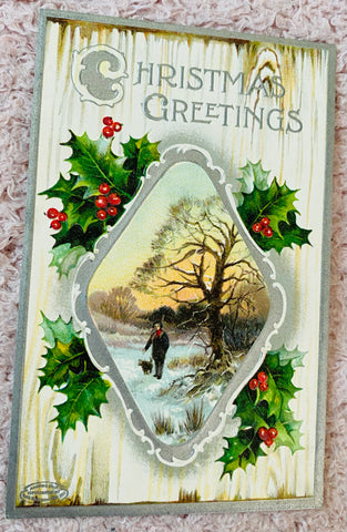 Embossed Art Deco Christmas Postcard, Printed in Germany, Art Deco Imagery