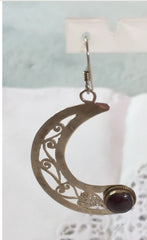 Crescent Moon Amethyst Sterling Silver Earrings, Vintage Jewellery