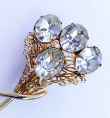 French Crystal Pin, Floral Bouquet, 1960s Vintage Jewelry