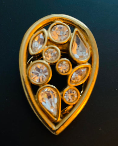 Scarf Clip, Pin, Gold Tone with Glass Stones, 1960s Vintage Jewelry