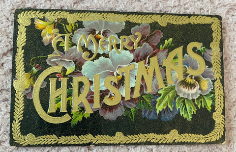 Embossed Antique Christmas Postcard, Writing, Floral, Printed in Germany