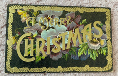 Embossed Antique Christmas Postcard, Writing, Floral, Printed in Germany