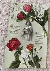 1930s Birthday Postcard, Floral Tribute. Red Roses Published by Alphalsa