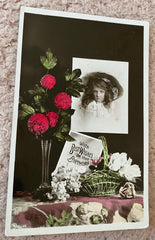 Edwardian Birthday Postcard, Pretty Girl, Art Deco Graphics 1908