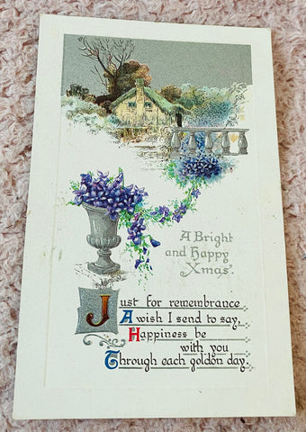 Embossed Vintage Christmas Postcard, Printed in Germany, Art Deco Imagery