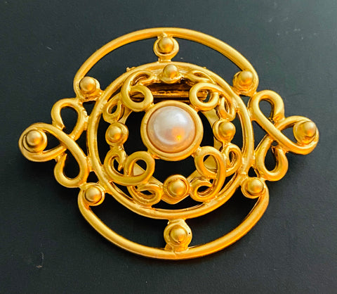 Scarf Clip, Pin, Art Nouveau Design, Baroque Pearl, 1960s Vintage Jewelry