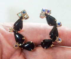 Black Glass Earrings, Ear Climbers