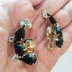 Black Glass Earrings, Ear Climbers