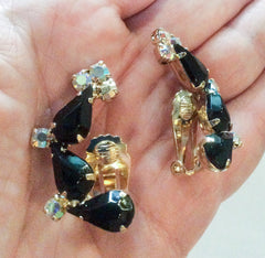 Black Glass Earrings, Ear Climbers