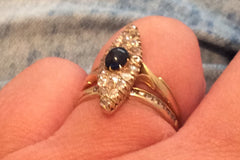 NOW SOLD Art Deco Diamond Sapphire Ring, 18K Gold, Engagement, Wedding, Russian Vintage Fine Jewelry