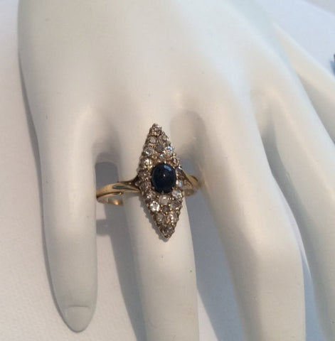 NOW SOLD Art Deco Diamond Sapphire Ring, 18K Gold, Engagement, Wedding, Russian Vintage Fine Jewelry