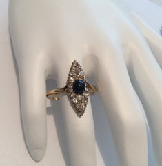NOW SOLD Art Deco Diamond Sapphire Ring, 18K Gold, Engagement, Wedding, Russian Vintage Fine Jewelry