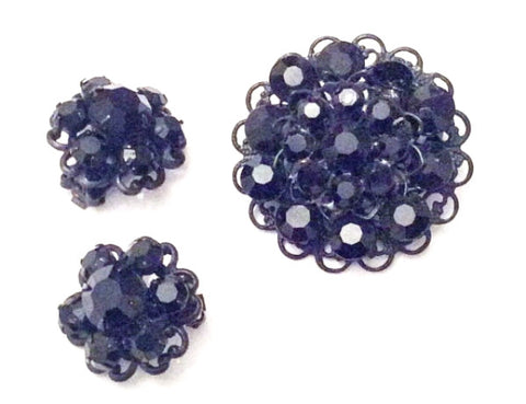Black Rhinestone Jewelry Set, Brooch With Earrings,
