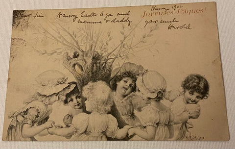 French Antique Postcard, 1902 Easter, Children Dancing