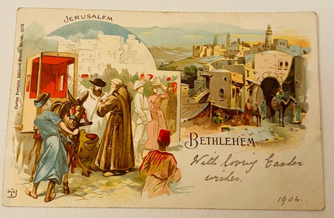 NOW SOLD Easter Postcard Antique 1904, Religious Jerusalem Bethlehem French