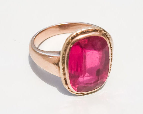 NOW SOLD Edwardian Pink Red Ruby 14K Gold Ring Vintage Fine Jewelry