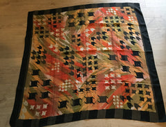 Silk Scarf with Sheer Panels, Modernist, Black, Orange, 1980s Ladies Accessory
