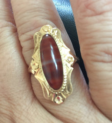 Banded Carnelian Ring, 14K Gold Ring, Art Nouveau Vintage Jewelry