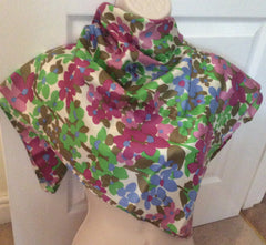 Vintage Silk Scarf, Fluorescent Floral, Green, Pink, Blue, Ladies Vintage Accessory