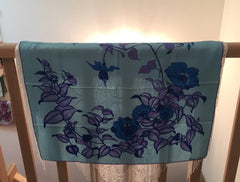 NOW SOLD Blue Jacqmar Silk Scarf, Roses Floral, British Designer Vintage Fabric