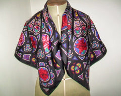 Beckford Silk Scarf 34 Inches, Stained Glass, Butterflies, Ladybirds, Roses, Mosaics, Vintage Accessorise
