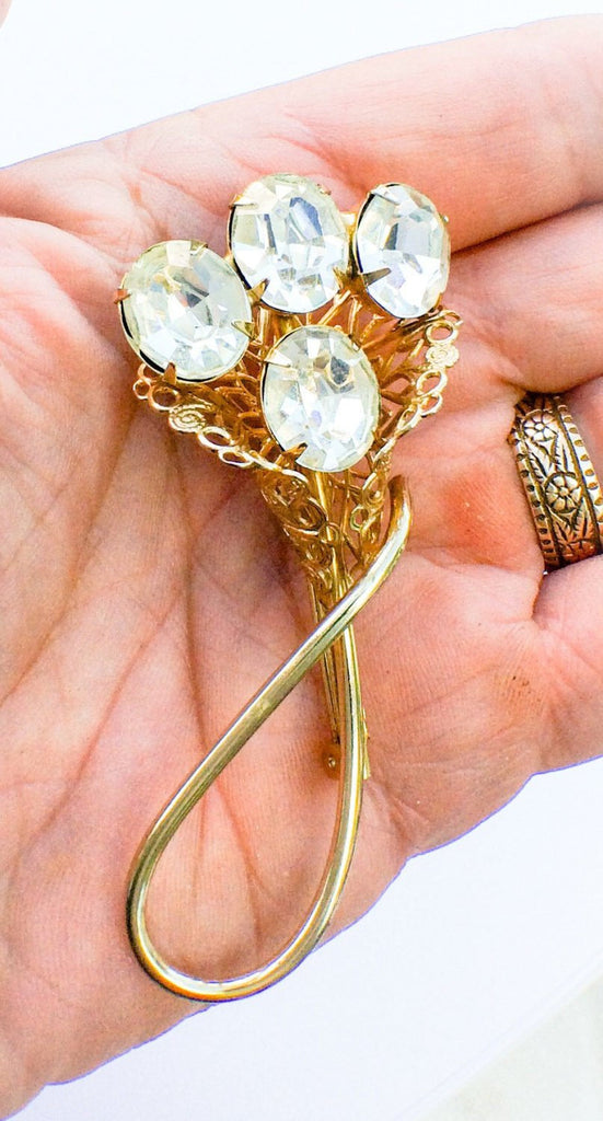 Glass Flower Bouquet Brooch French Art Deco Vintage Jewelry