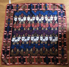Beckford Silk Scarf, 31”, Mosaic Design, Blue Pink Coffee Colourway, VINTAGE