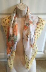 NOW SOLD Art of the Scarf Polyester Scarf, Shawl 36”, Floral, Italian, Yellow, Vintage Fabric