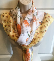NOW SOLD Art of the Scarf Polyester Scarf, Shawl 36”, Floral, Italian, Yellow, Vintage Fabric