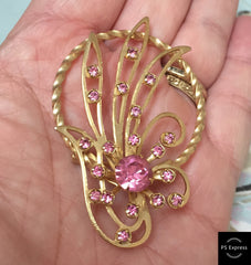Art Deco Pink Glass Brooch, Art Moderne Vintage Jewelry