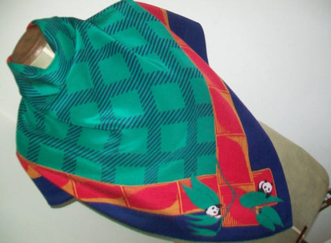 Green Check Silk Scarf, 33", Designer Vanucci, for World Wildlife Fund Save the Panda