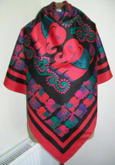 Colourful Elephant Silk Scarf, 40" Square, Vintage Thai Silk