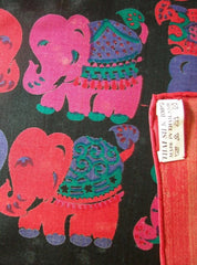 Colourful Elephant Silk Scarf, 40" Square, Vintage Thai Silk