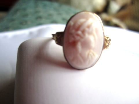 NOW SOLD Angel Skin Coral Ring, Cameo Lady, 10K Gold, Fine Jewelry