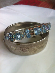 NOW SOLD Blue Glass Bangle Bracelet, Lisner 1950s Art Deco Revival