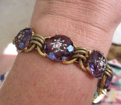Czech Glass Bracelet, Amethyst Glass Flower Bracelet, Art Deco 1930s Vintage Jewelry