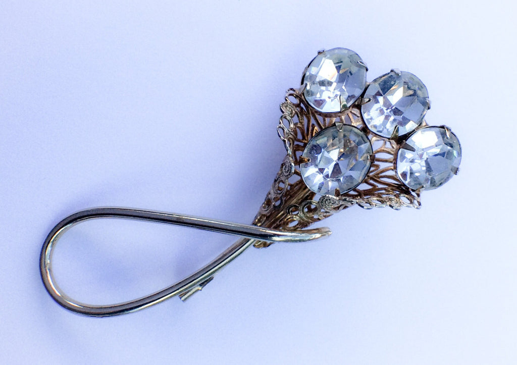 French Crystal Pin, Floral Bouquet, 1960s Vintage Jewelry