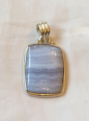 Banded Agate Pendant, Blue, Sterling Silver, Vintage Jewelry