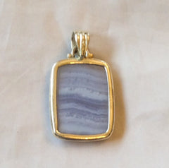 Banded Agate Pendant, Blue, Sterling Silver, Vintage Jewelry