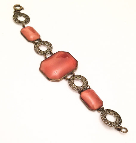 Art Deco Bracelet, Satin Glass, Vintage Jewelry 1920s