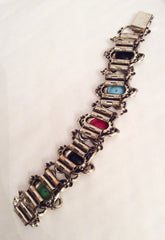 NOW SOLD Art Glass Bracelet, Book Chain, Victorian Revival Vintage Jewelry