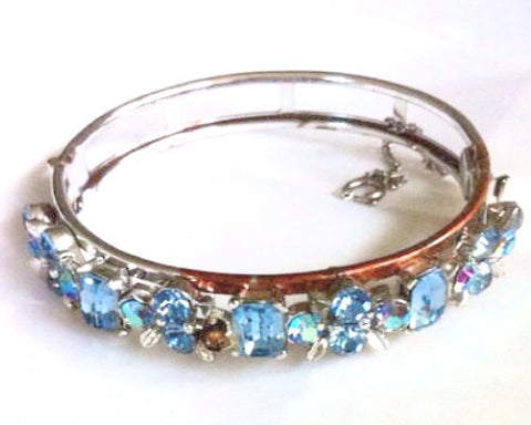 NOW SOLD Blue Glass Bangle Bracelet, Lisner 1950s Art Deco Revival