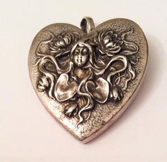 Art Nouveau Lady Heart Pendant Pin Henryk Winograd