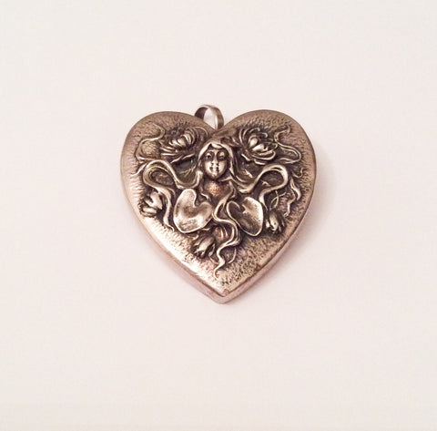 Art Nouveau Lady Heart Pendant Pin Henryk Winograd