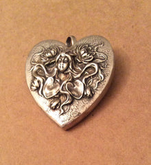 Art Nouveau Lady Heart Pendant Pin Henryk Winograd