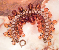 Bookchain Bracelet, Amber Glass Beads, Art Nouveau, Vintage Bracelet