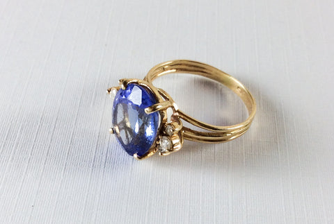 Tanzanite Diamond Ring,14K Gold, Engagement, Wedding Vintage Fine Jewelry