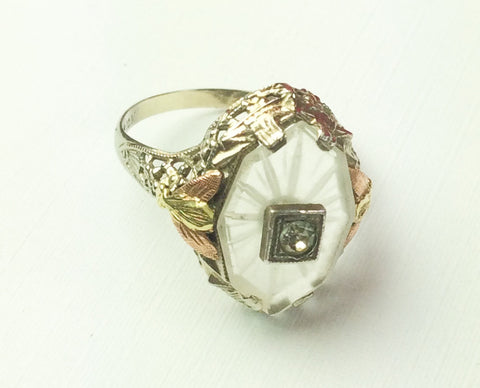 NOW SOLD Camphor Glass Ring, 10K Gold Art Deco 1920s Vintage Fine Jewelry